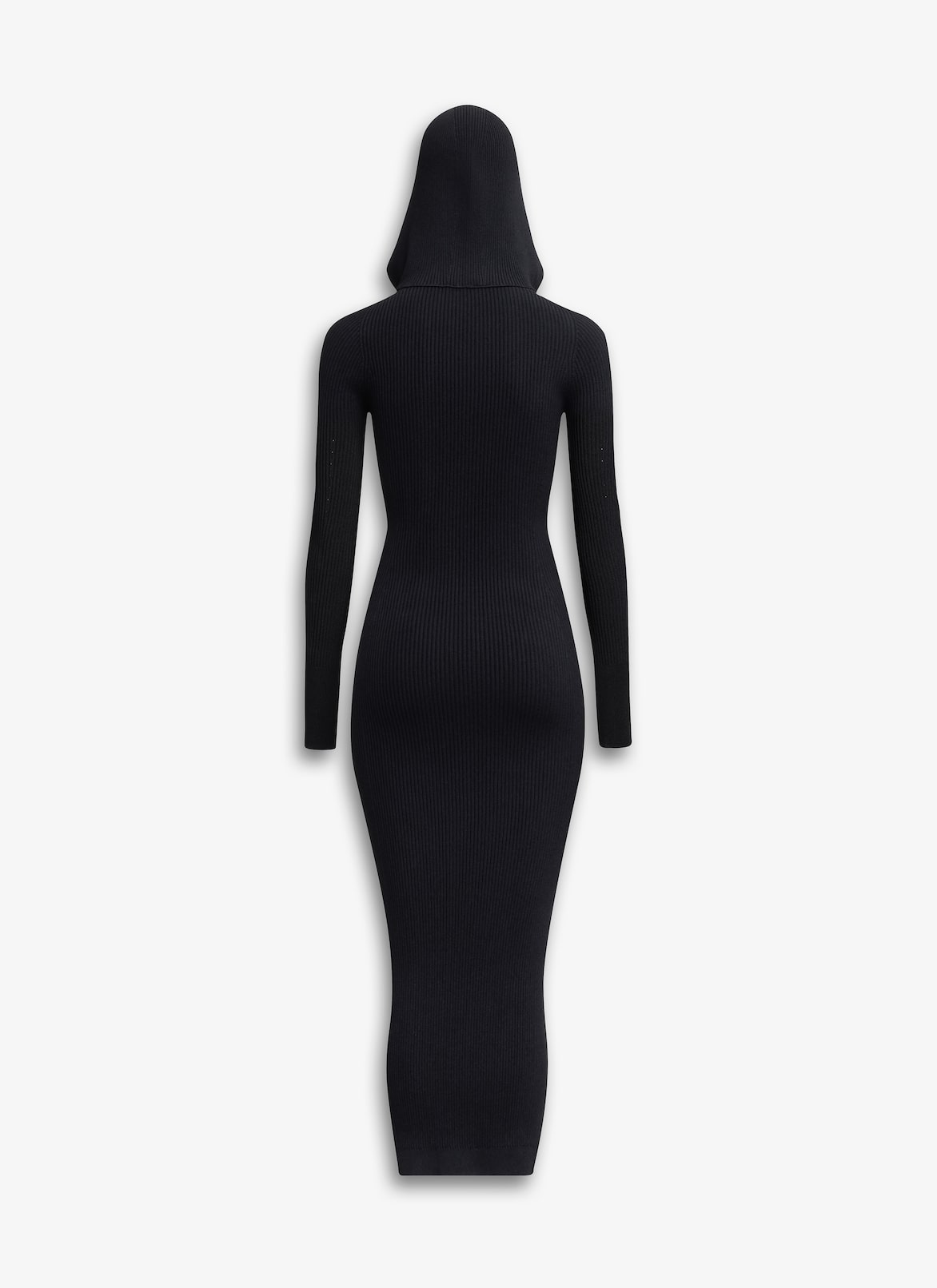RIBBED KNIT DRESS WITH HOOD  ALAÏA BLACK RIBBED KNIT DRESS WITH HOOD